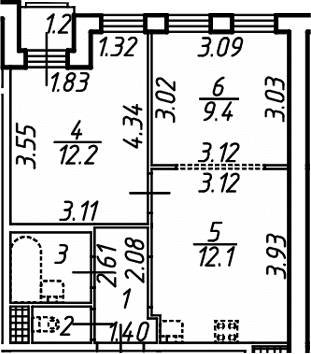 Планировка: 2-комнатная квартира 40,9 м² в ЖК «Аэросити Клаб»