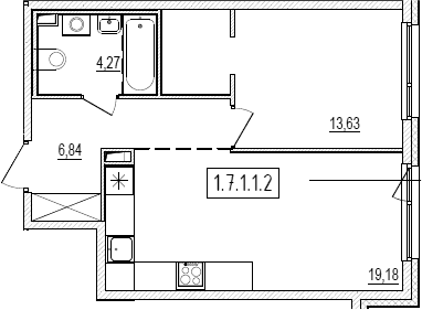 Планировка: Евродвушка 43,9 м² в ЖК «Новый Ямбург»