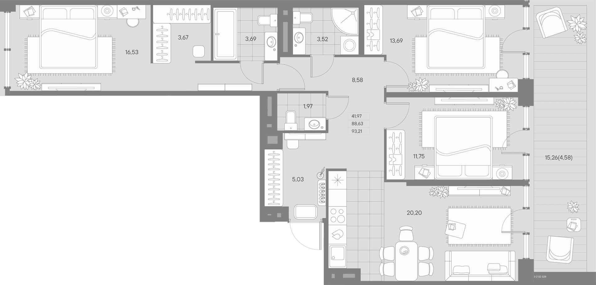 Планировка: Квартира евро-4 88,6 м² в ЖК «АВАНТ»