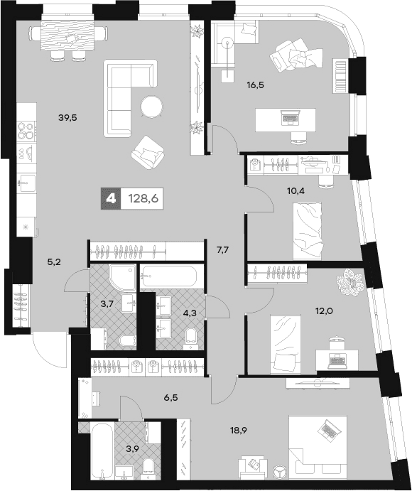 4-комнатная квартира