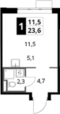 Планировка: Студия 23,6 м² в ЖК «1-й Донской»