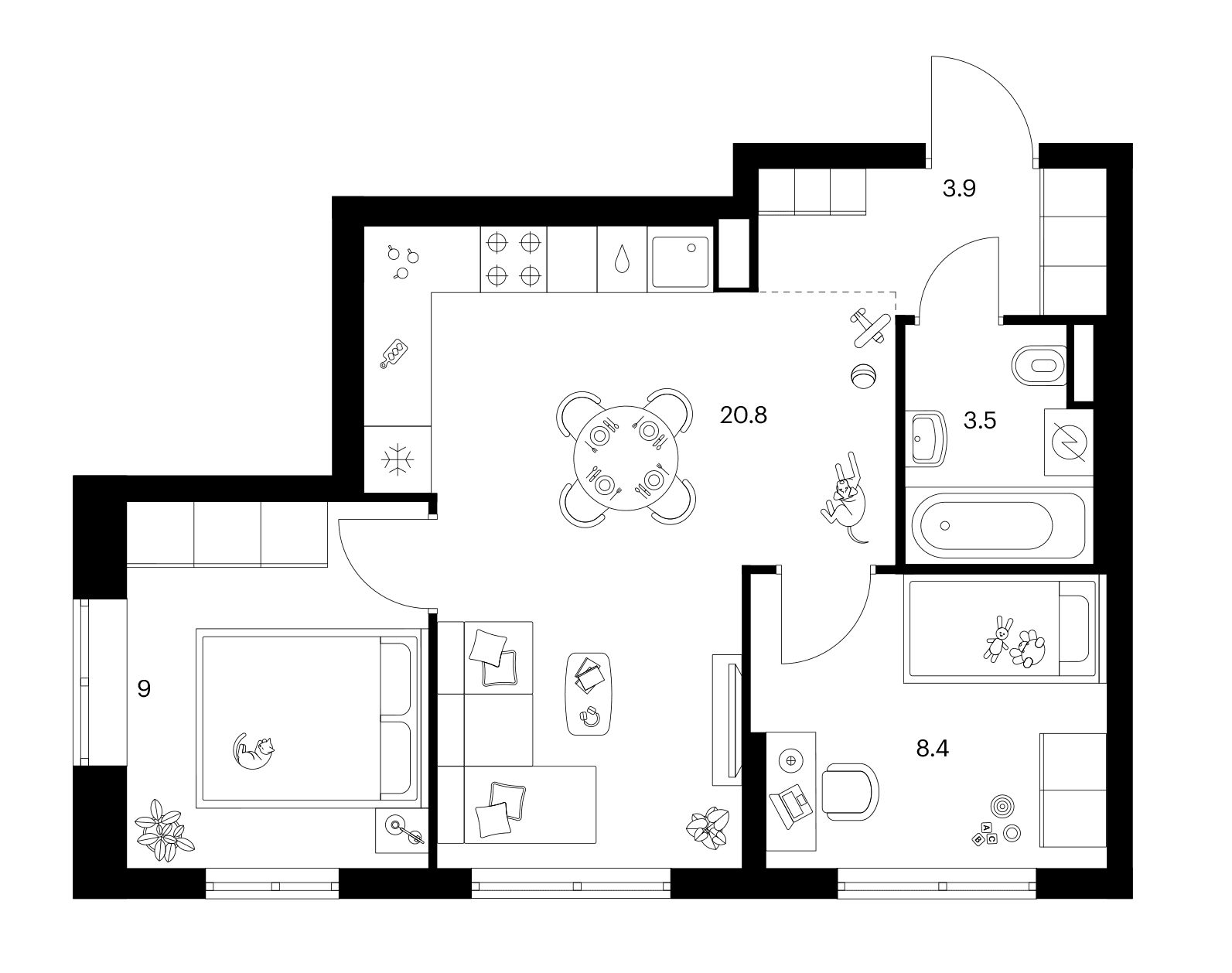 Планировка: 2-комнатная квартира 45,6 м² в ЖК «Ярославский»