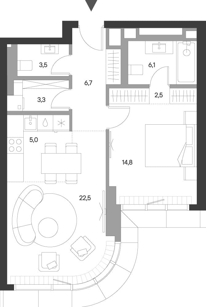 Планировка: Евродвушка 64,4 м² в ЖК «Springs»