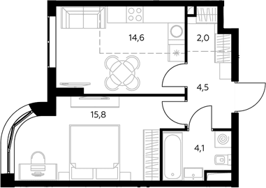 Планировка: 1-комнатная квартира 40,4 м² в ЖК «Адмирал»
