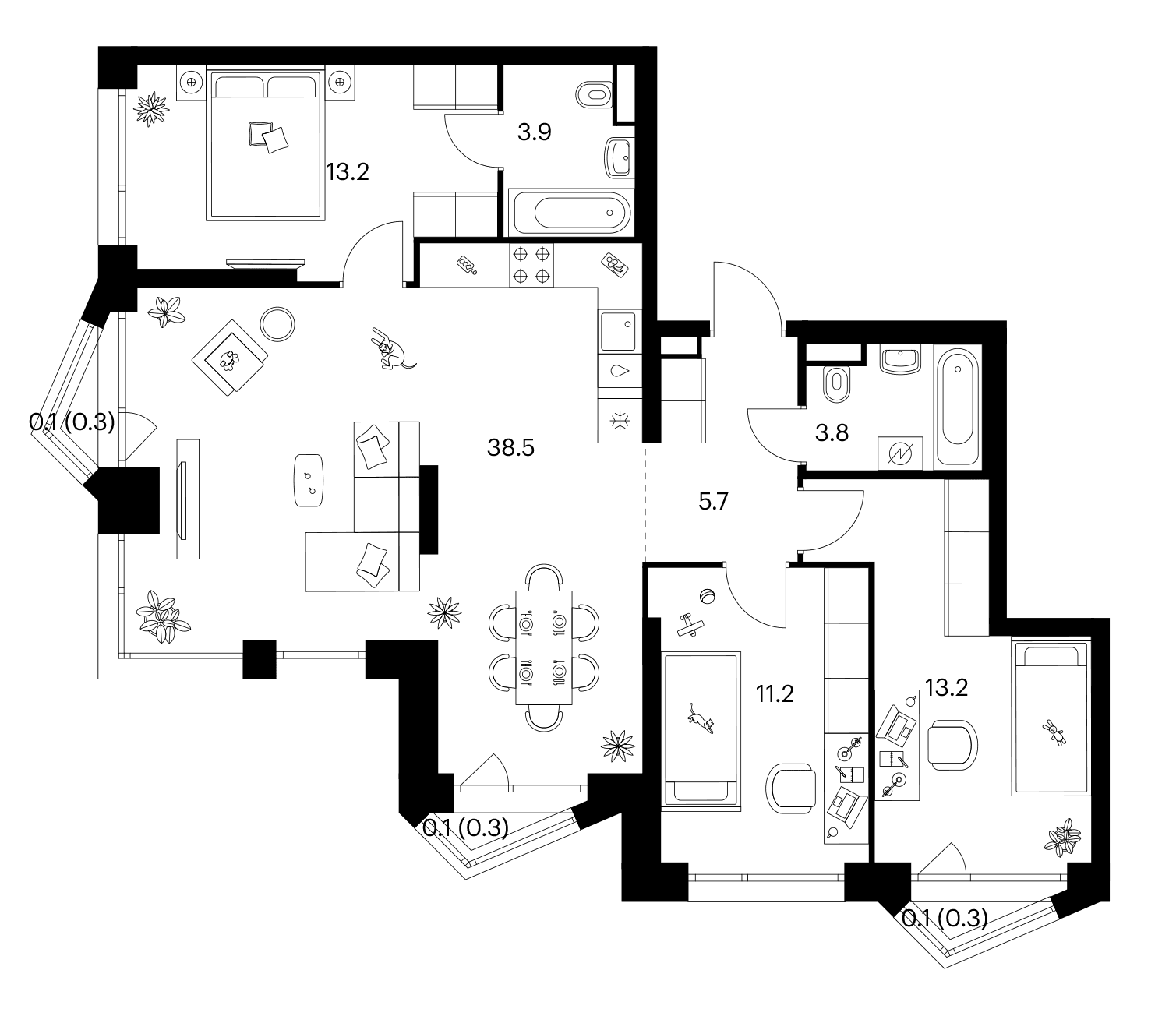 Планировка: 3-комнатная квартира 89,6 м² в ЖК «Строгино 360»