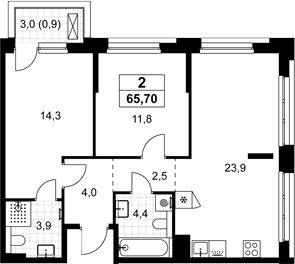 Планировка: Евротрёшка 64,8 м² в ЖК «Хольм»