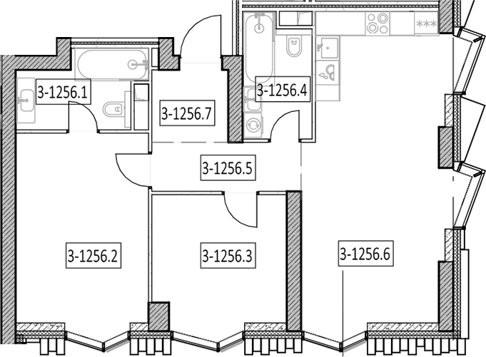 Планировка: Евротрёшка 71,5 м² в ЖК «Айс Тауэрс»