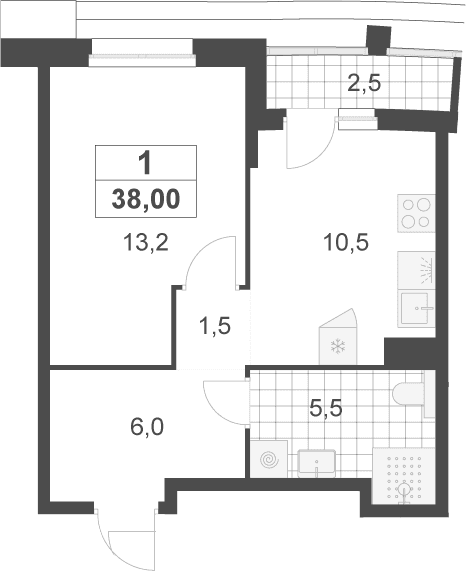 Планировка: 1-комнатная квартира 36,7 м² в ЖК «Деснаречье»