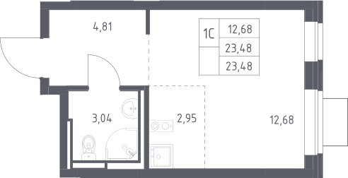 Планировка: Студия 23,5 м² в ЖК «Богдановский лес»