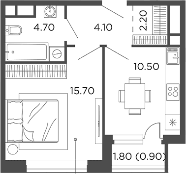 Планировка: 1-комнатная квартира 37,2 м² в ЖК «Филатов Луг»