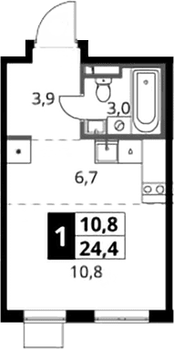 Планировка: Студия 24,4 м² в ЖК «1-й Донской»