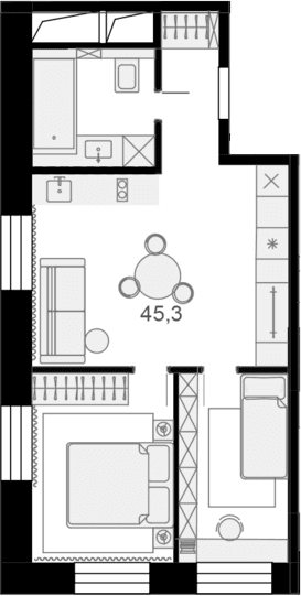 Планировка: Квартира 45,5 м² в ЖК «Резиденции архитекторов»