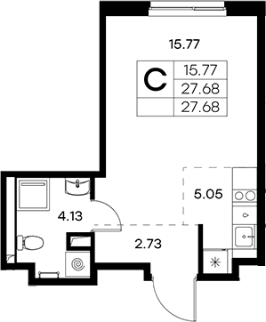Планировка: Студия 27,7 м² в ЖК «Новоселье»
