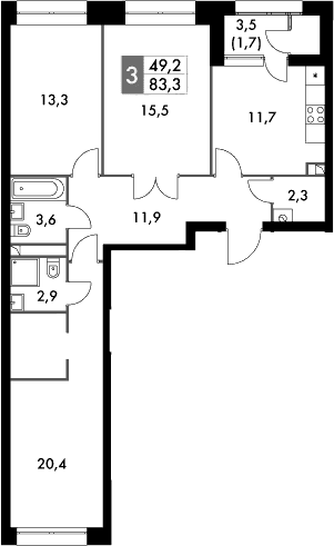 3-комнатная квартира