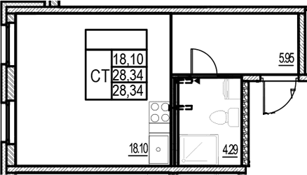 Планировка: Студия 28,3 м² в ЖК «ID Murino III»