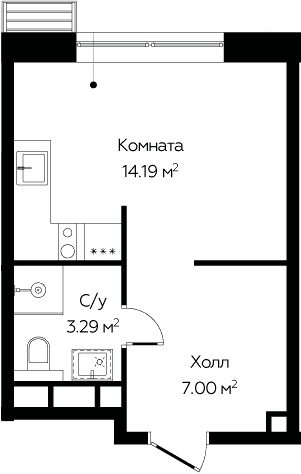 Планировка: Студия 24,5 м² в ЖК «Октябрьская 98»