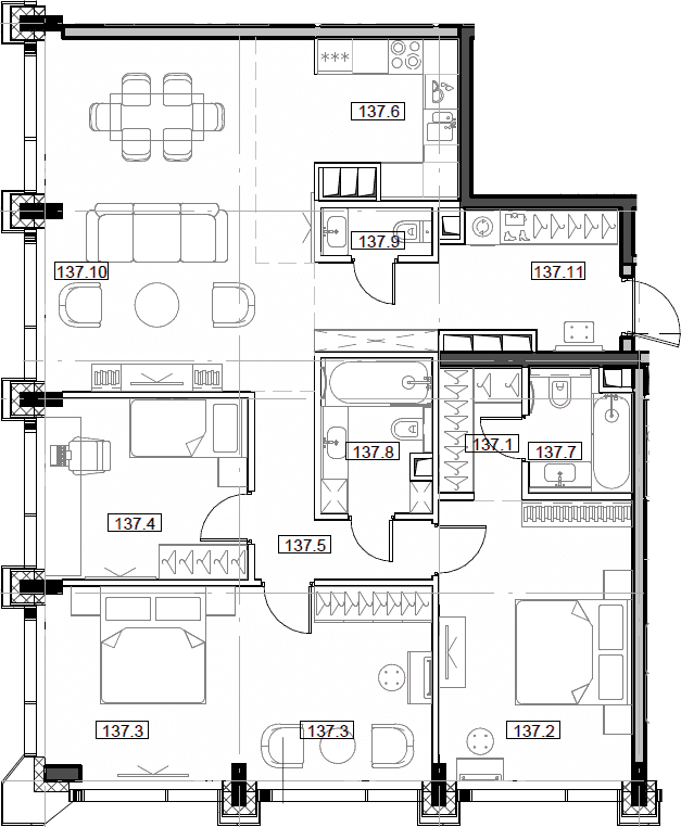 Планировка: Квартира евро-4 110,6 м² в ЖК «Мод»