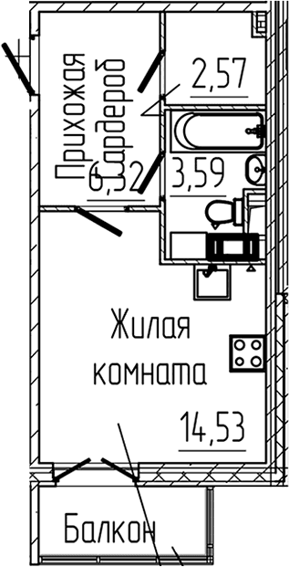Планировка: Студия 27 м² в ЖК «Сертолово Парк»