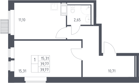 Планировка: 1-комнатная квартира 39,8 м² в ЖК «Большое Путилково»