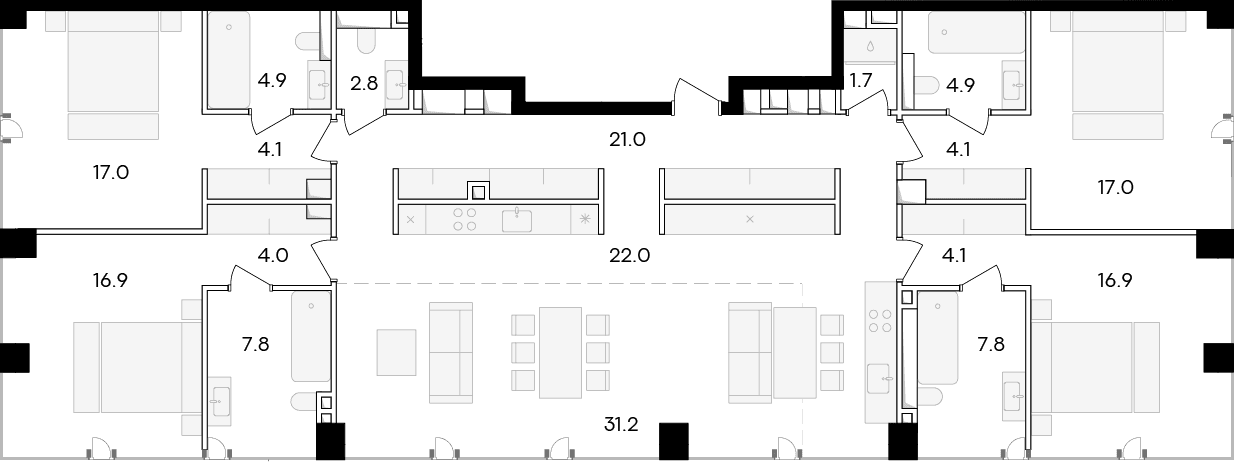 Планировка: Квартира евро-5 188,2 м² в ЖК «Квартал Life Time»