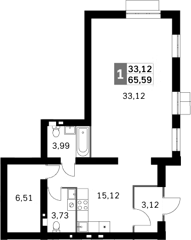 Планировка: Евродвушка 65,6 м² в ЖК «Жаворонки Клаб»