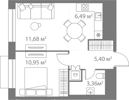 Планировка: Евродвушка 37,9 м² в ЖК «Лайф Варшавская»