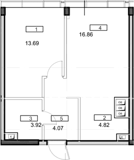 Планировка: Евродвушка 43,4 м² в ЖК «Мод»