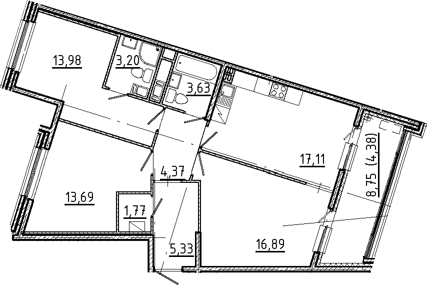 3-комнатная квартира