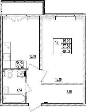 Планировка: 1-комнатная квартира 37,6 м² в ЖК «Ново-Антропшино»