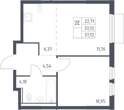 Планировка: Евродвушка 37,7 м² в ЖК «Пригород Лесное»