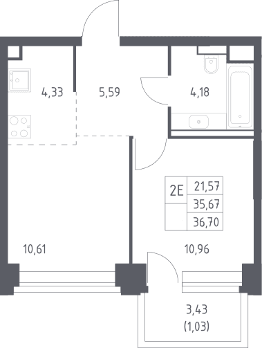 Планировка: Евродвушка 35,7 м² в ЖК «НОВА»