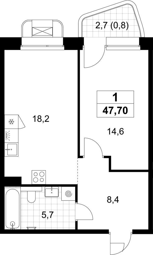 Планировка: Евродвушка 46,9 м² в ЖК «Хольм»