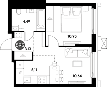 Планировка: Евродвушка 35,3 м² в ЖК «ЭВО»