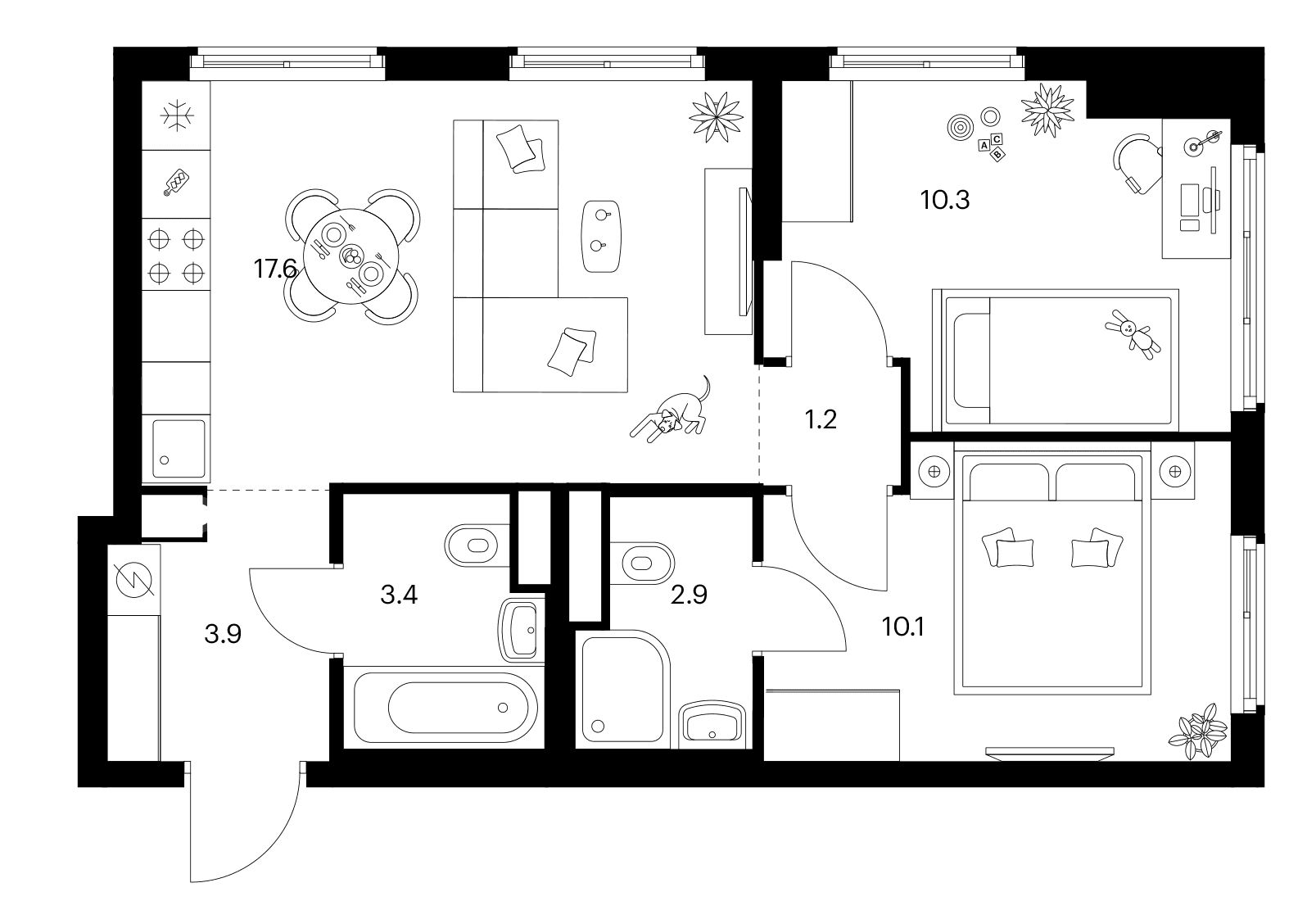 Планировка: 2-комнатная квартира 49,4 м² в ЖК «2-й Иртышский»