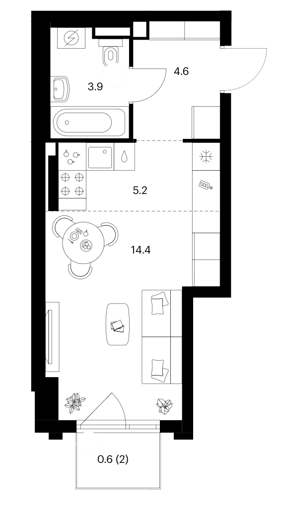 Планировка: Студия 28,1 м² в ЖК «Белая Дача парк»