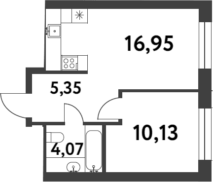 Планировка: 1-комнатная квартира 36,5 м² в ЖК «Смарт Гарден»