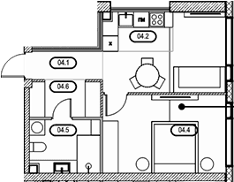 Планировка: Евродвушка 42,8 м² в ЖК «СОЛОС»