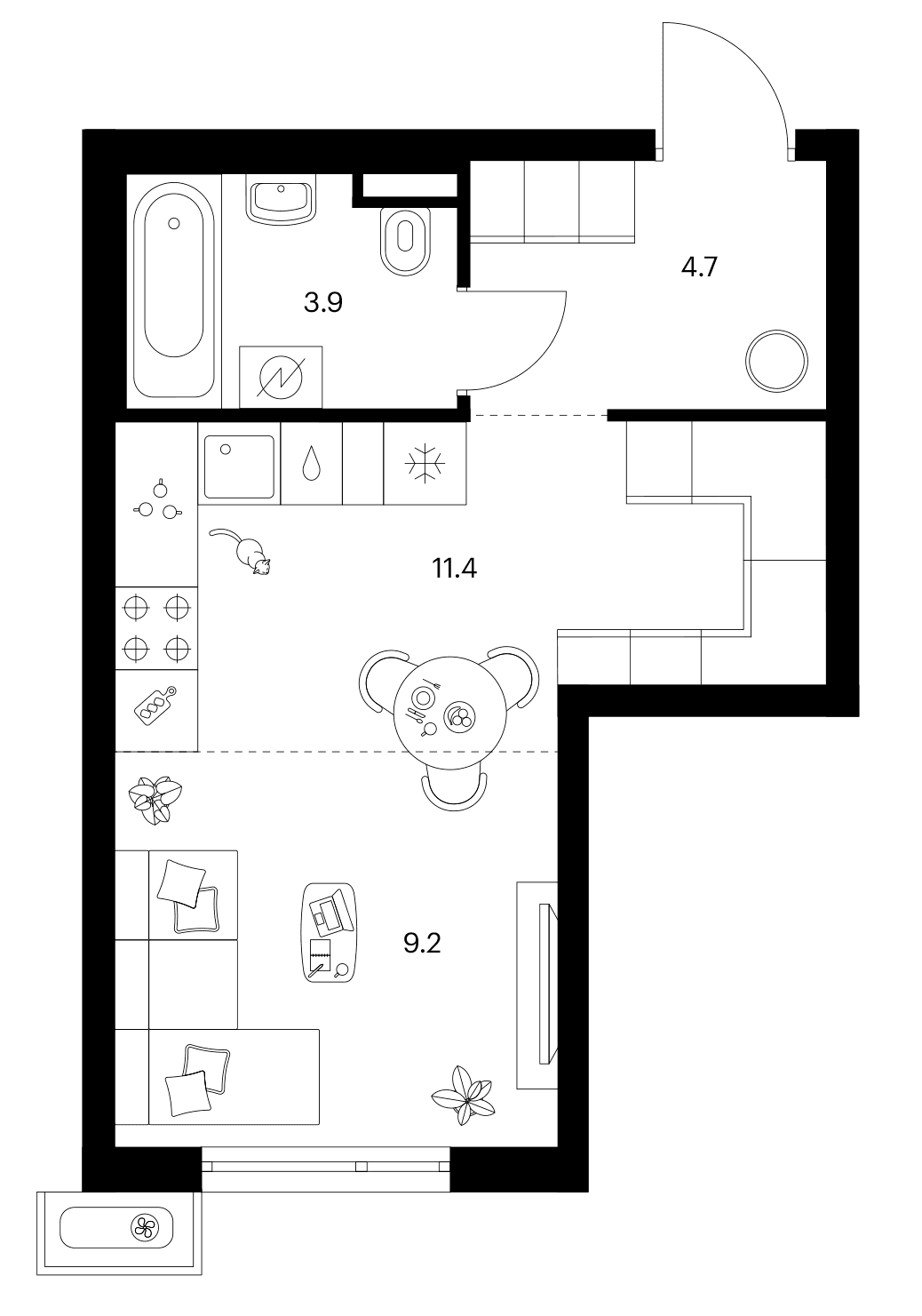 Планировка: Студия 29,2 м² в ЖК «Зеленый парк»