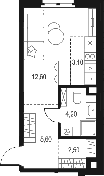 Планировка: Студия 28 м² в ЖК «Левел Мечникова»