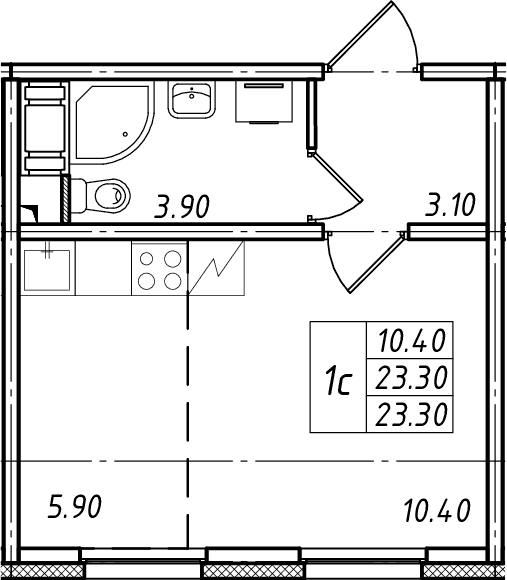 Планировка: Студия 23,1 м² в ЖК «Ржевский парк»