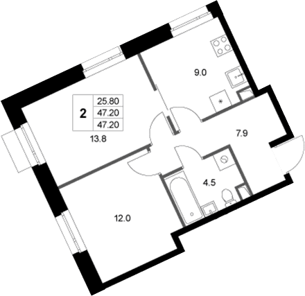 2-комнатная квартира
