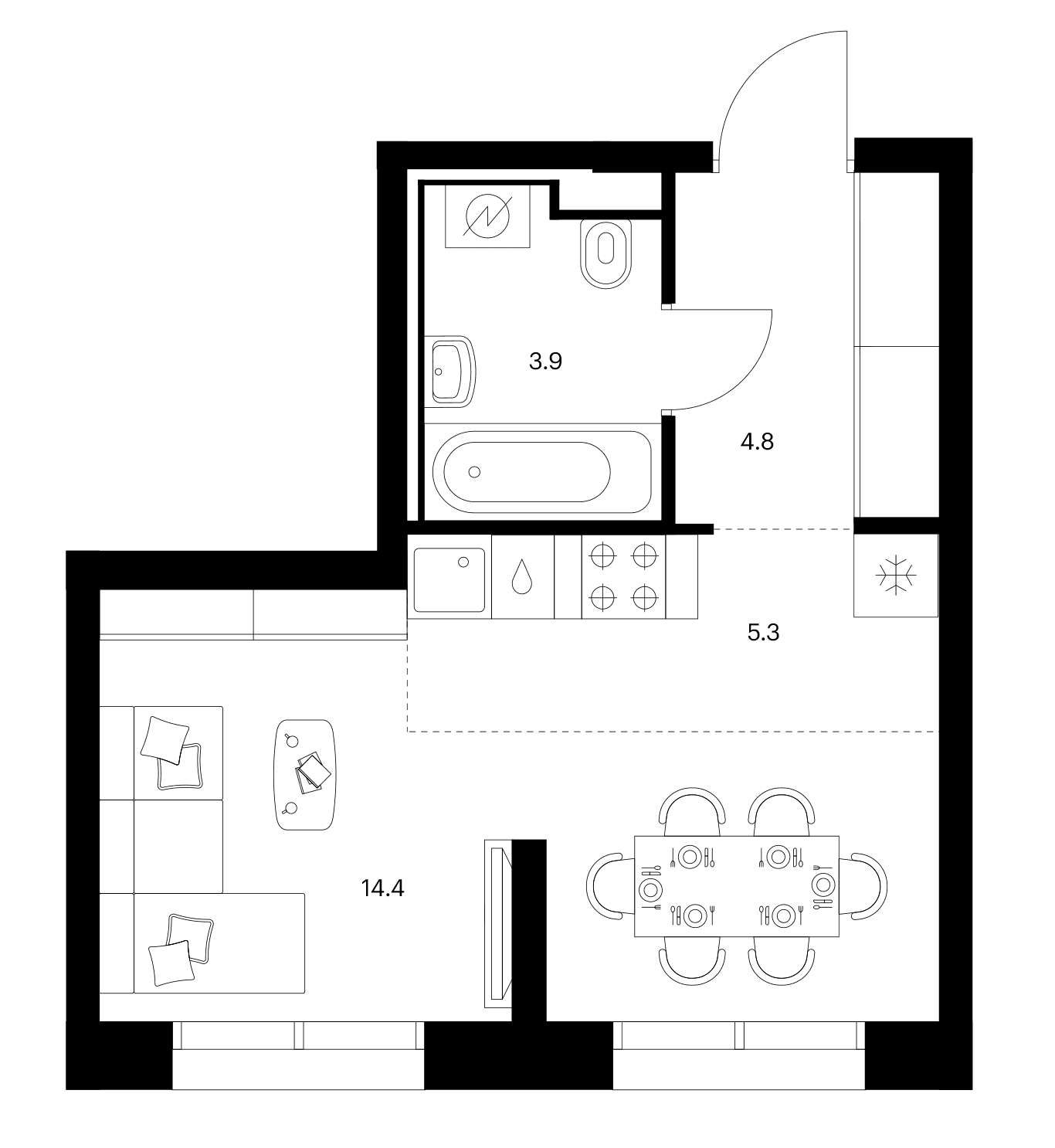 Планировка: Студия 28,4 м² в ЖК «Зеленый парк»