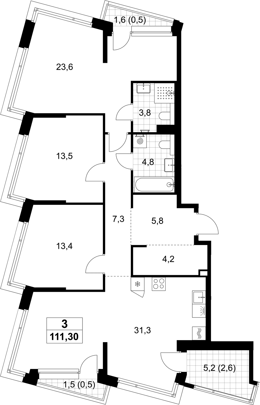 Планировка: Квартира евро-4 107,7 м² в ЖК «Хольм»