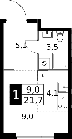 Планировка: Студия 21,7 м² в ЖК «1-й Измайловский»