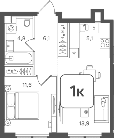 Планировка: Евродвушка 41,5 м² в ЖК «НАЗАРЕ»
