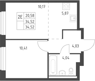 Планировка: Евродвушка 34,5 м² в ЖК «Горки Парк»