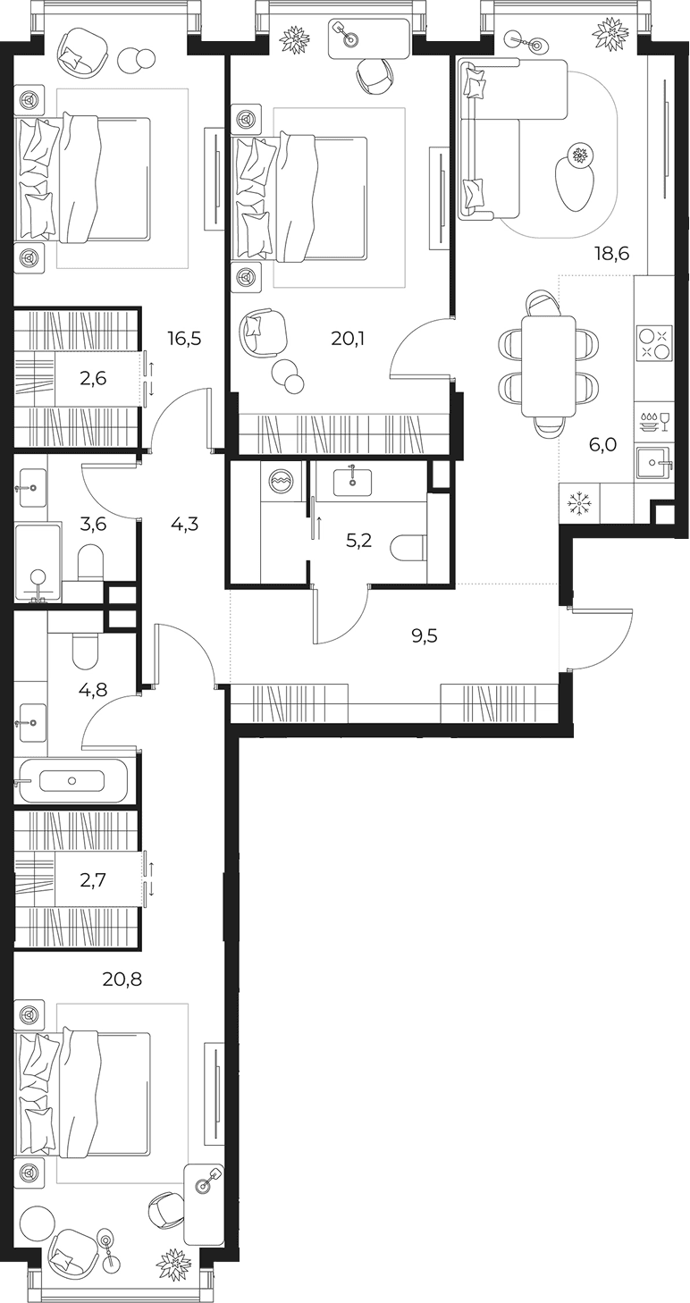 Планировка: Квартира евро-4 114,7 м² в ЖК «МАСТЕРС»