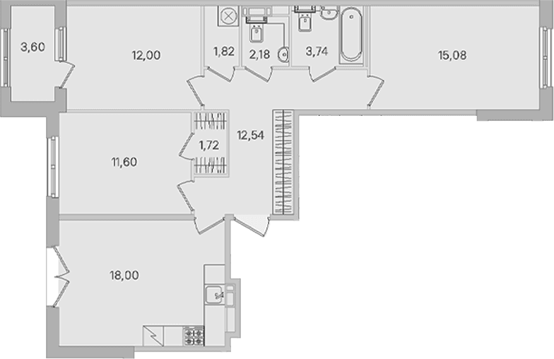Планировка: Квартира евро-4 78,7 м² в ЖК «Дубровский»