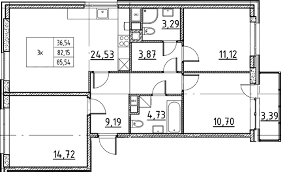 Планировка: Квартира евро-4 82,2 м² в ЖК «Соло.Петергоф»