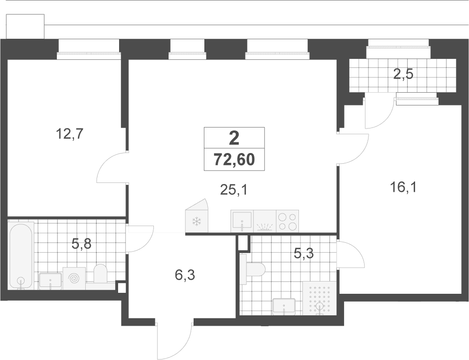 Планировка: Евротрёшка 71,4 м² в ЖК «Деснаречье»